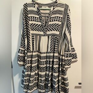 Devotion TWINS Black and Cream Geometric Tiered Dress